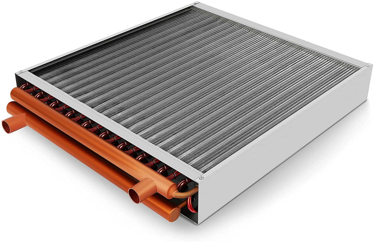 Premium Premium 20" x 20" Water to Air Heat Exchanger with 1" Copper Ports Perfectly with Outdoor Furnace Ideal for Residential HVAC System - Great Deal!