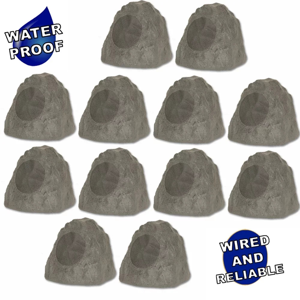 Theater Solutions 12R8SG Outdoor Slate 8" Rock 12 Speaker Set for Deck Pool Spa Yard Garden - Great Deal!