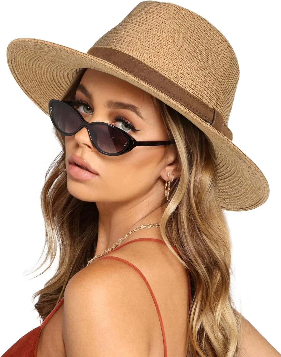 Premium FURTALK Womens Mens Wide Brim Straw Panama Hat Fedora Summer Beach Sun Hat UPF Straw Hat for Women