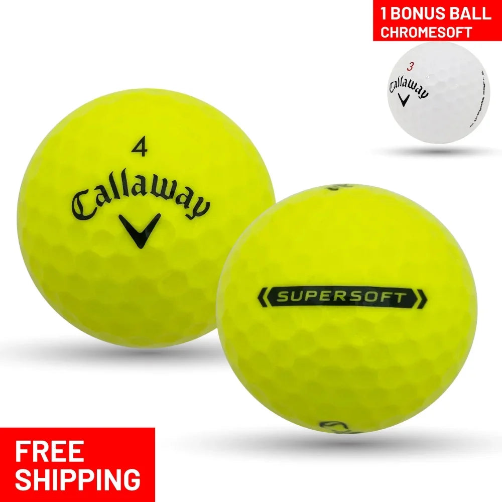 Premium Pre-Owned 60 Callaway Supersoft Yellow 5A Recycled Golf Balls, by Mulligan Golf Balls - 1 BONUS CHROMESOFT (Good) - Great Deal!