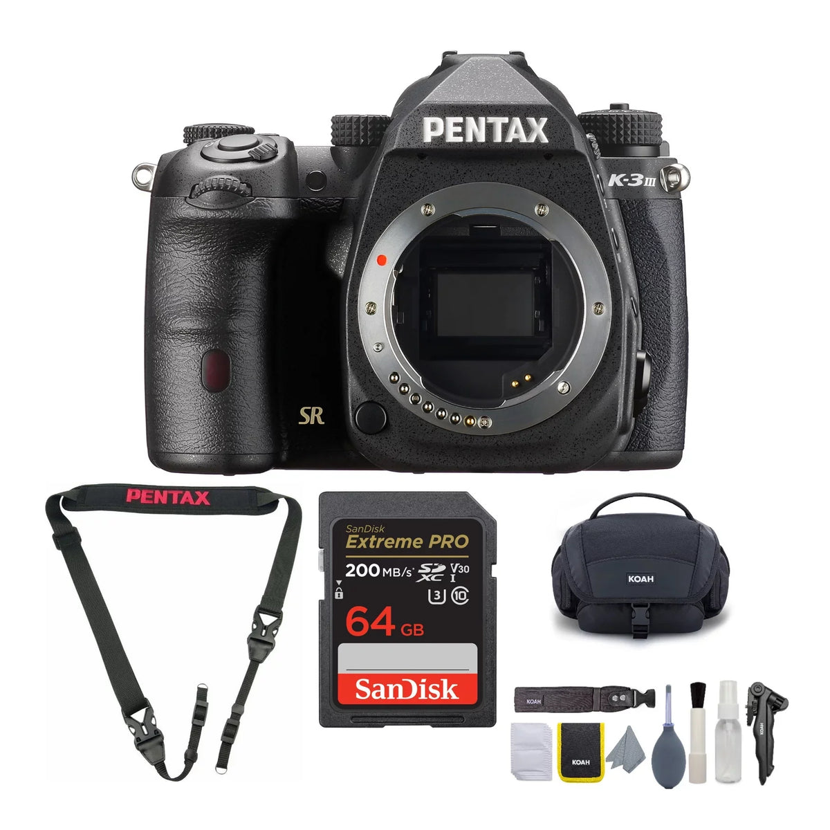 Premium Pentax K-3 Mark III Camera Body (Black) with Cleaning Kit, Strap, & 64GB SD Card - Great Deal! - Great Deal!