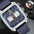 Premium Fashion MEGIR Square Men Watch Luminous Quartz Waterproof Calendar Leather Wrist