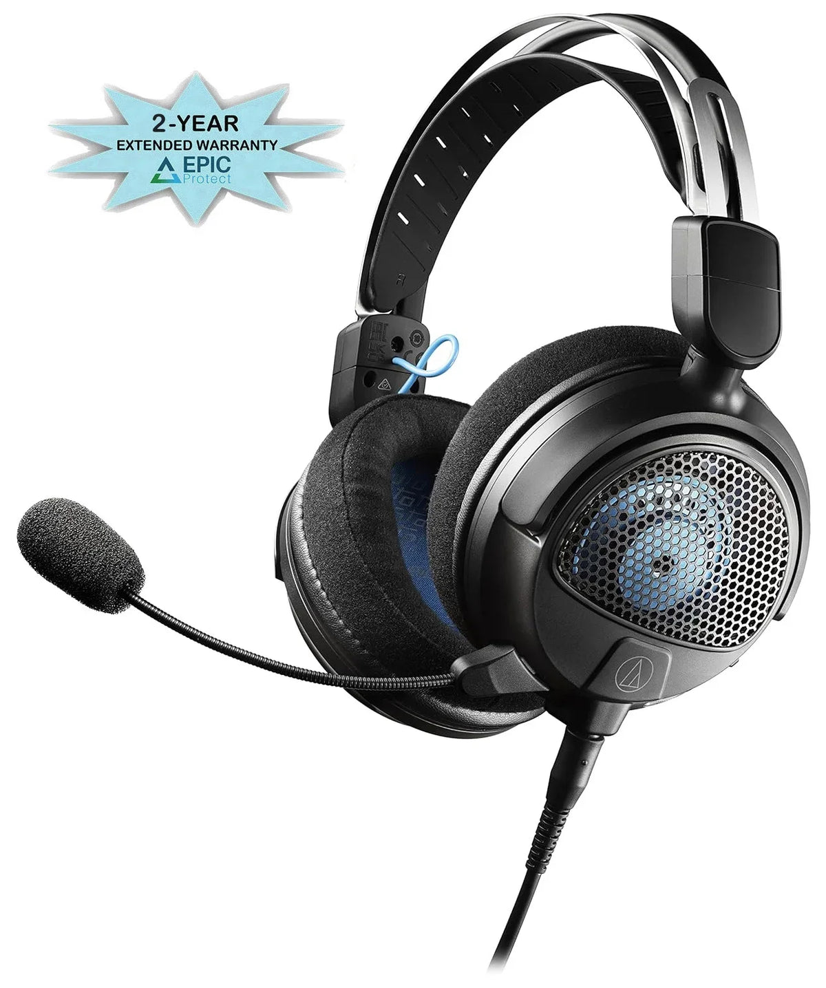 Audio Technica ATH-GDL3BK Open-Back Wired Gaming Headset - Black/Blue with an Additional 2 Year Coverage by Epic Protect (2022) - Great Deal! - Great Deal!