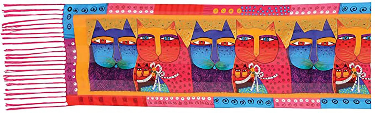 Premium Premium Laurel Burch Silk Scarf Feline Family - Great Deal!