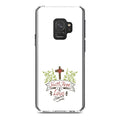 Premium DistinctInk Clear Shockproof Hybrid Case for Samsung Galaxy S9 (5.8" Screen) - TPU Bumper, Acrylic Back, Tempered Glass Screen Protector - Faith, Hope & Love - Cross & Leaves - Great Deal! - Great Deal!