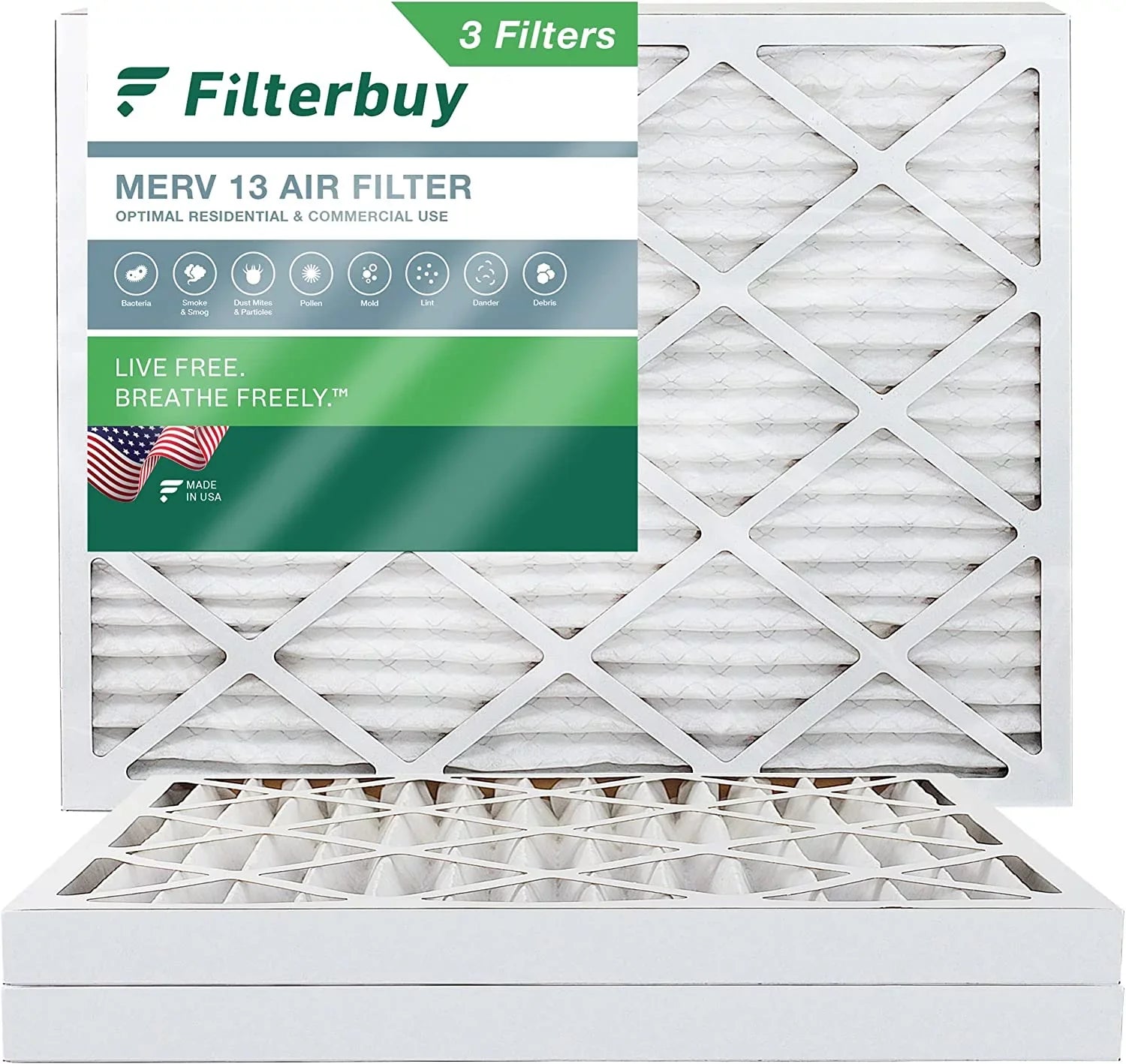 Premium Filterbuy 20x25x2 MERV 13 Pleated HVAC AC Furnace Air Filters (3-Pack) - Great Deal!
