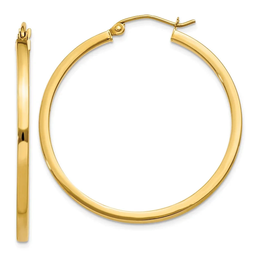 Premium Real 14kt Yellow Gold 2mm Princess Square Tube Hoop Earrings; for Adults and Teens; for Women and Men - Great Deal!