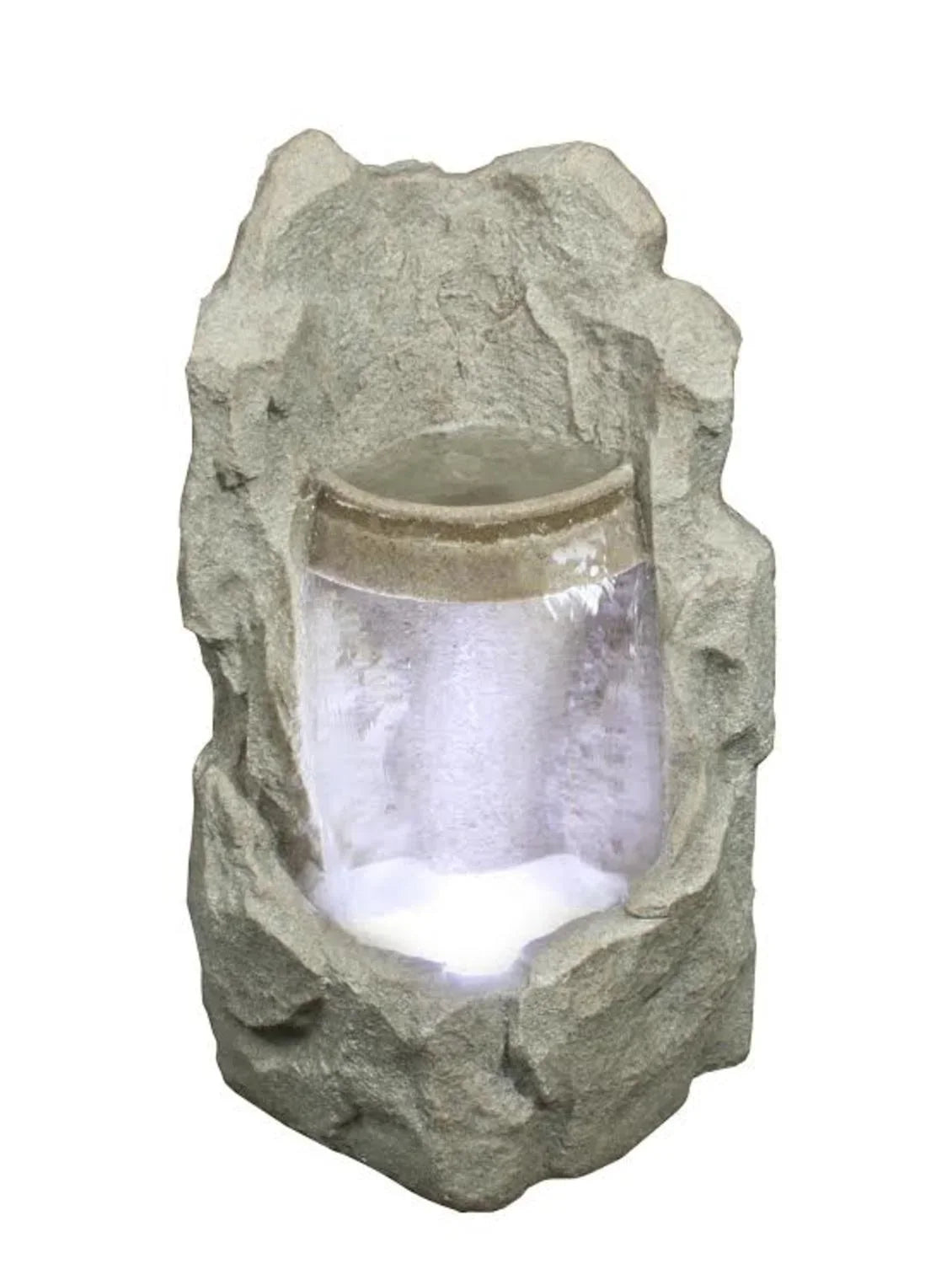 24.5" LED Lighted Brown Raised Stone Basin Spring Outdoor Garden Water Fountain - Great Deal!