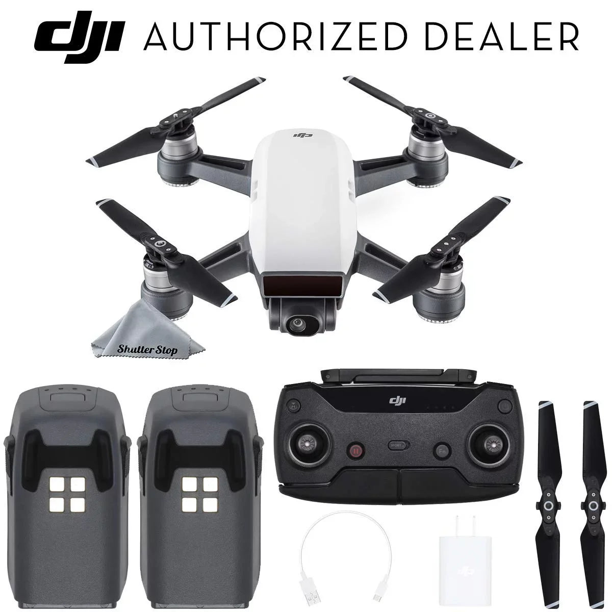 DJI Spark Drone Quadcopter (Alpine White) with Remote Controller & 2 Batteries Bundle Starter Kit - Great Deal! - Great Deal! - Great Deal!
