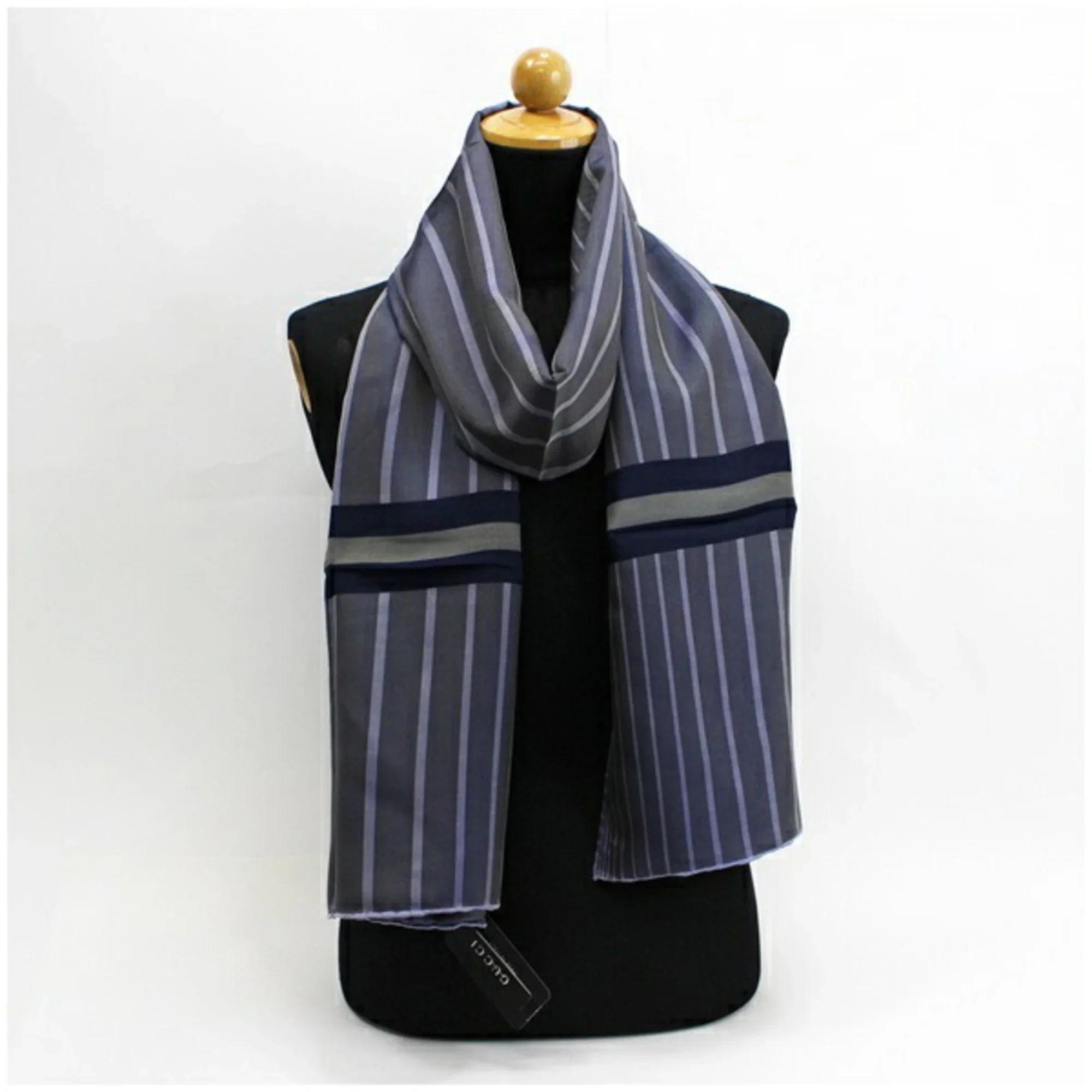 Pre-Owned Gucci silk scarf muffler gray x navy purple striped pattern GUCCI women's multicolor (Good) - Great Deal! - Great Deal!