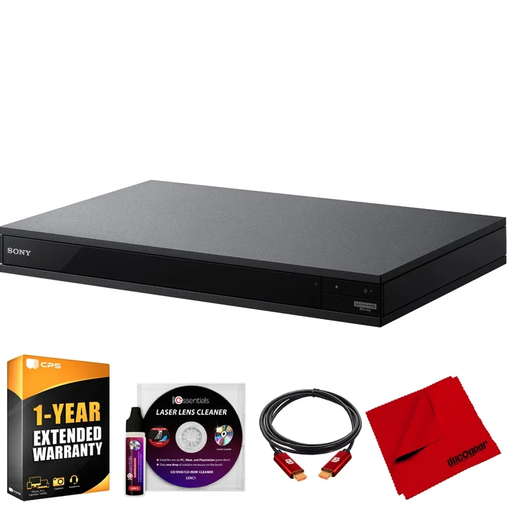 Premium Sony UBP-X800M2 4K UHD Blu-ray Player With HDR and Dolby Atmos Bundle with Deco Gear 6FT HDMI 2.0 Cable + Deco Essential Laser Lens Cleaner + 1 Year CPS Enhanced Protection Pack