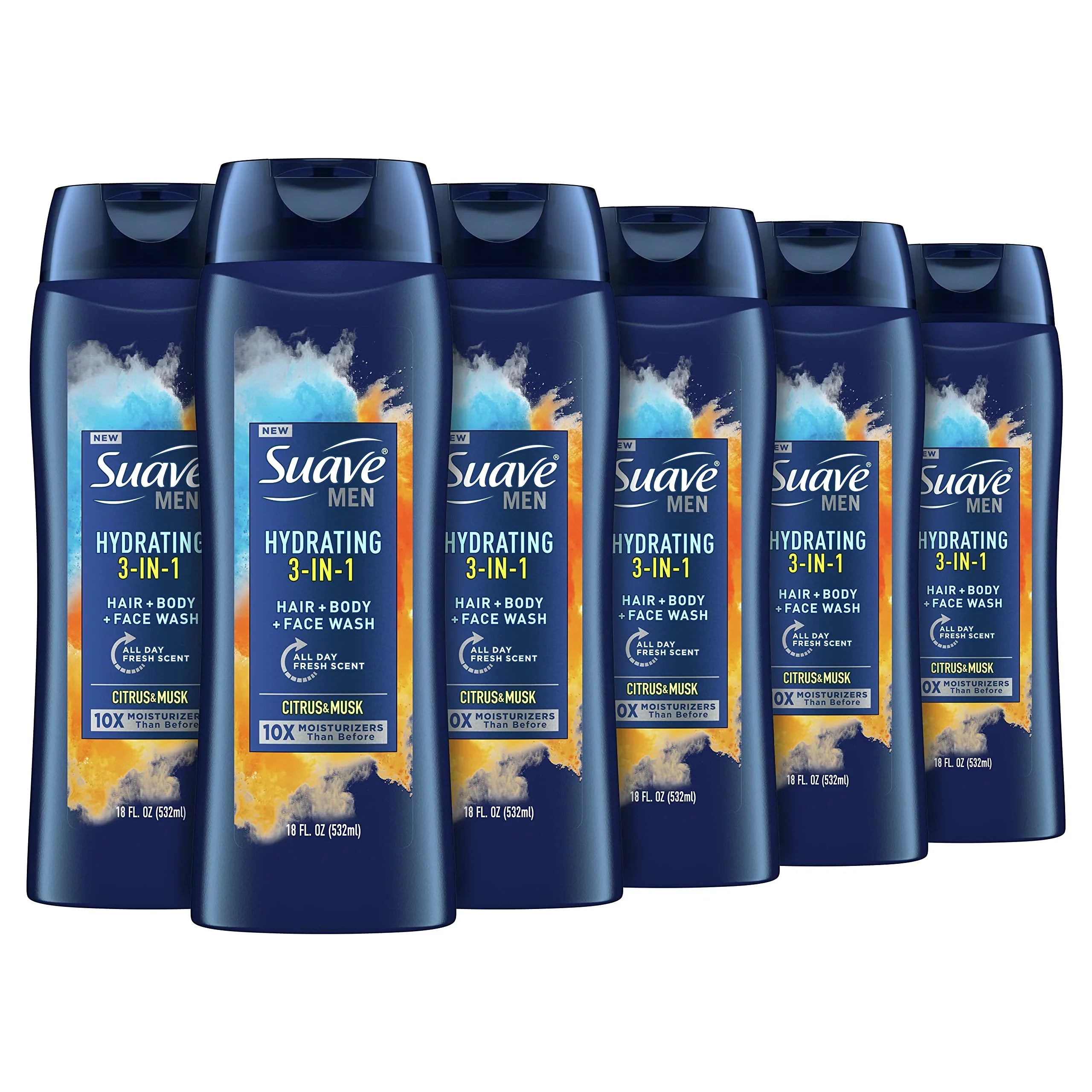 Premium Suave Hydrating 3 In 1 Hair Body And Face Wash Citrus And Musk 6 Count Body Soap For Hydrated Skin And Hair With An All Day Fresh Scent 18 Oz.