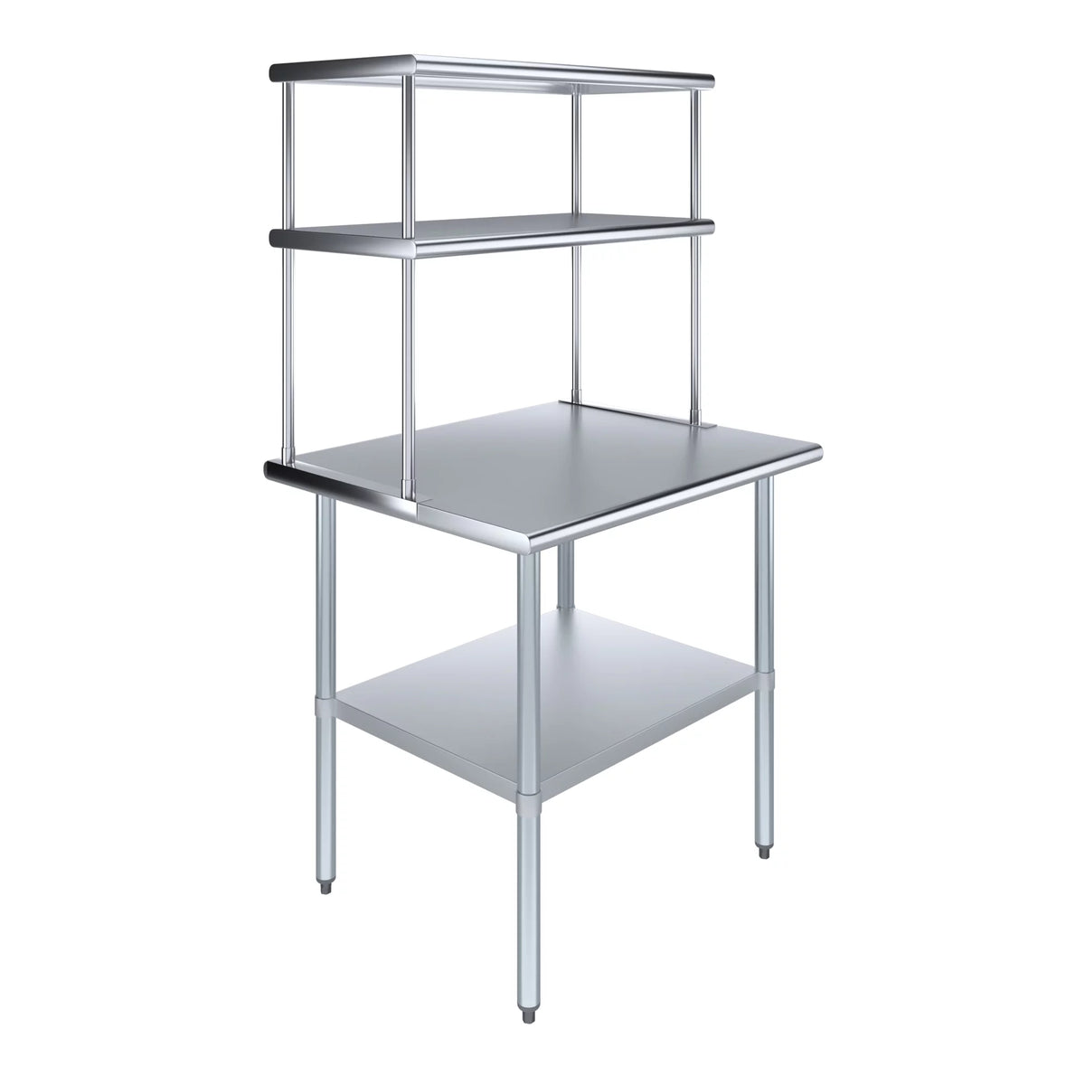 Premium Premium AmGood 30" x 36" Stainless Steel Work Table With 18" Wide Double Tier Overshelf | Metal Kitchen Prep Table & Shelving Combo - Great Deal!