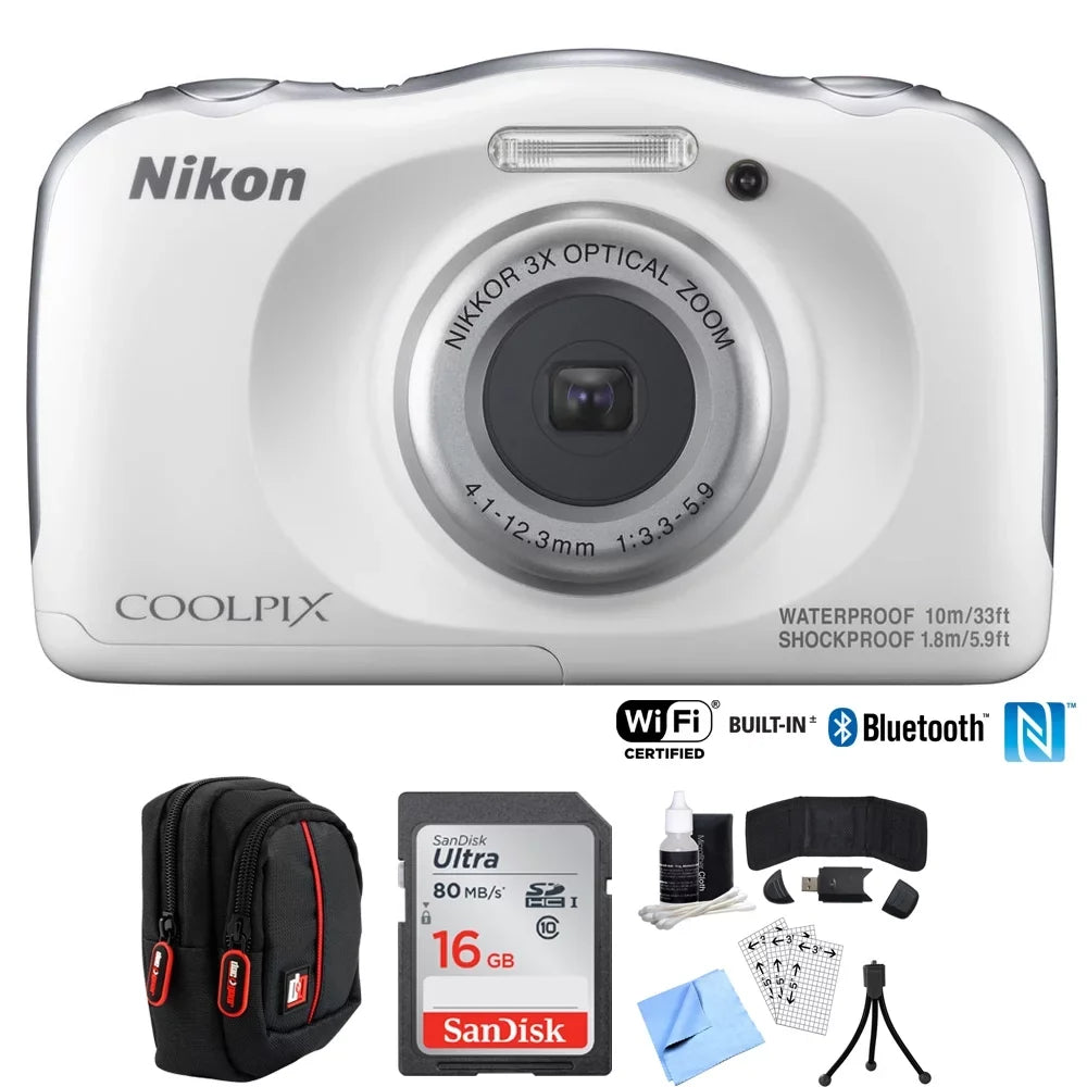 Premium Premium Restored Nikon COOLPIX W100 13.2MP Digital Camera w/ 3x Zoom Lens â with 16GB Bundle includes, Sandisk Ultra SDHC 16GB Memory Card + Point and Shoot Field Bag Camera Case + Many More (Refurbished) - Great Deal!
