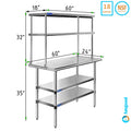 24" x 60" Stainless Steel Work Table With Two Shelves | 18" Wide Double Tier Overshelf | Metal Kitchen Prep Table & Shelving Combo - Great Deal! - Great Deal! - Great Deal! - Great Deal!