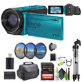 Premium MINOLTA MN4K300WP 4K Ultra HD / 56 MP Waterproof Video Camcorder (Blue) Bundle With 128GB Memory Card + Camera Tripod + More Accessories - Great Deal!