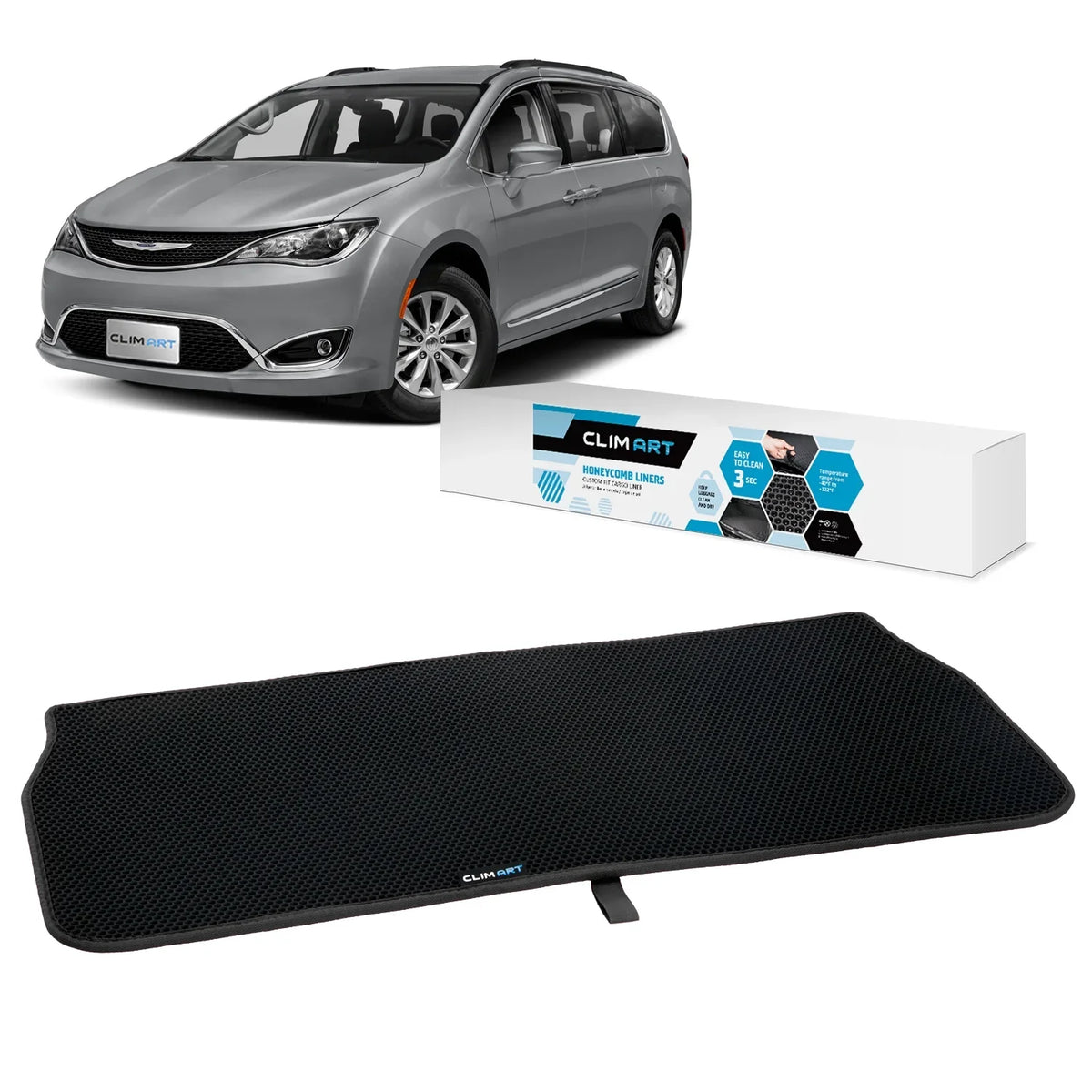 Premium Premium CLIM ART Cargo Liner for Chrysler Pacifica 2017-2024/Voyager 2020-2024 Custom Fit Trunk Mat, with Honeycomb Technology - All-Climate, Heavy Duty, Anti-Slip Cargo Liner, Luggage - FL01116156 - Great Deal! - Great Deal!