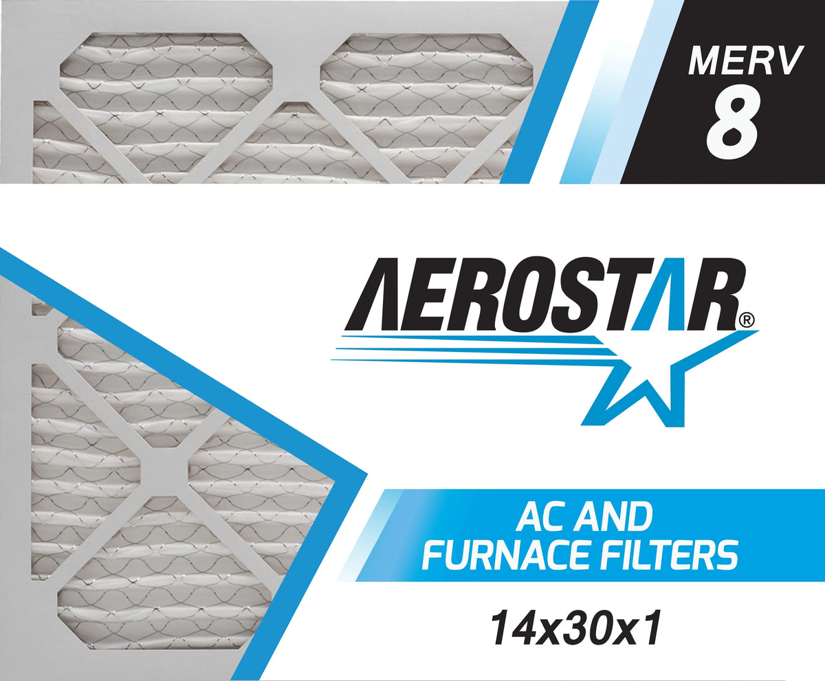 Aerostar 14x30x1 MERV 8, Pleated Air Filter, 14x30x1, Box of 6, Made in the USA - Great Deal! - Great Deal!