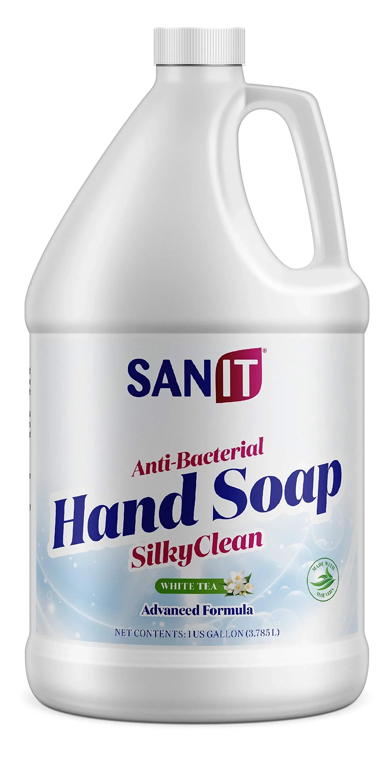 Premium Sanit Silky Clean Antibacterial Liquid Gel Hand Soap Refill - Advanced Formula with Coconut Oil and Aloe Vera - All Natural Moisturizing Hand Wash - Made in USA, White Tea, 1 Gallon - Great Deal!