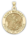 Premium Saint Michael - Protect My Brother - Religious Medal 3/4 Inch in Solid 14K Yellow Gold