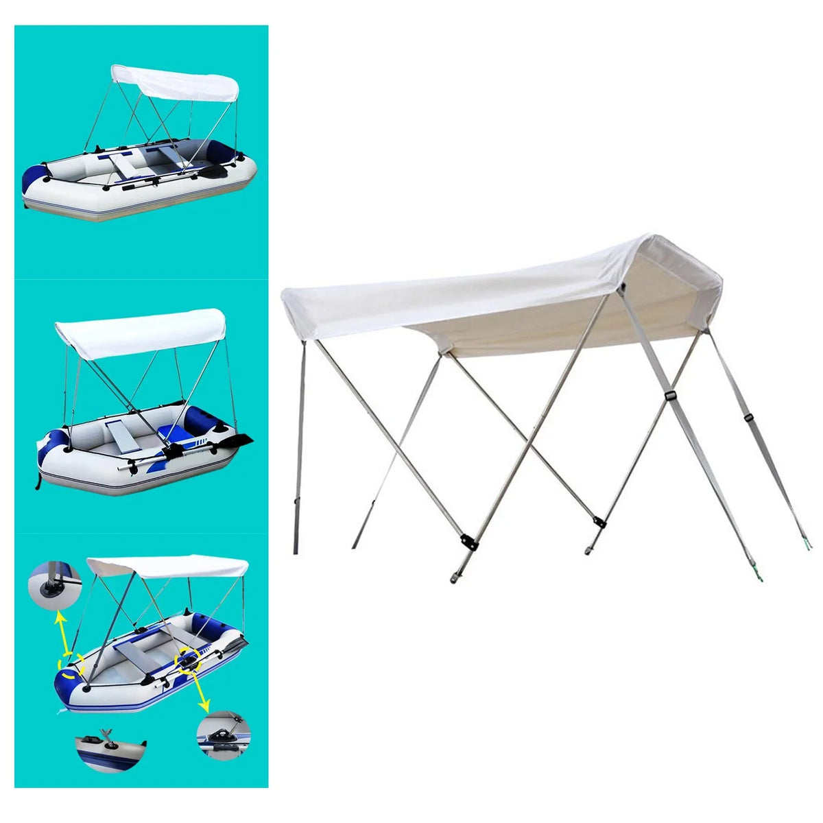Boat Shade Universal Waterproof Oxford Cloth Boat Accessory Bimini Heavy Duty Cover Sunshade Shelter for Kayak Inflatable Boat