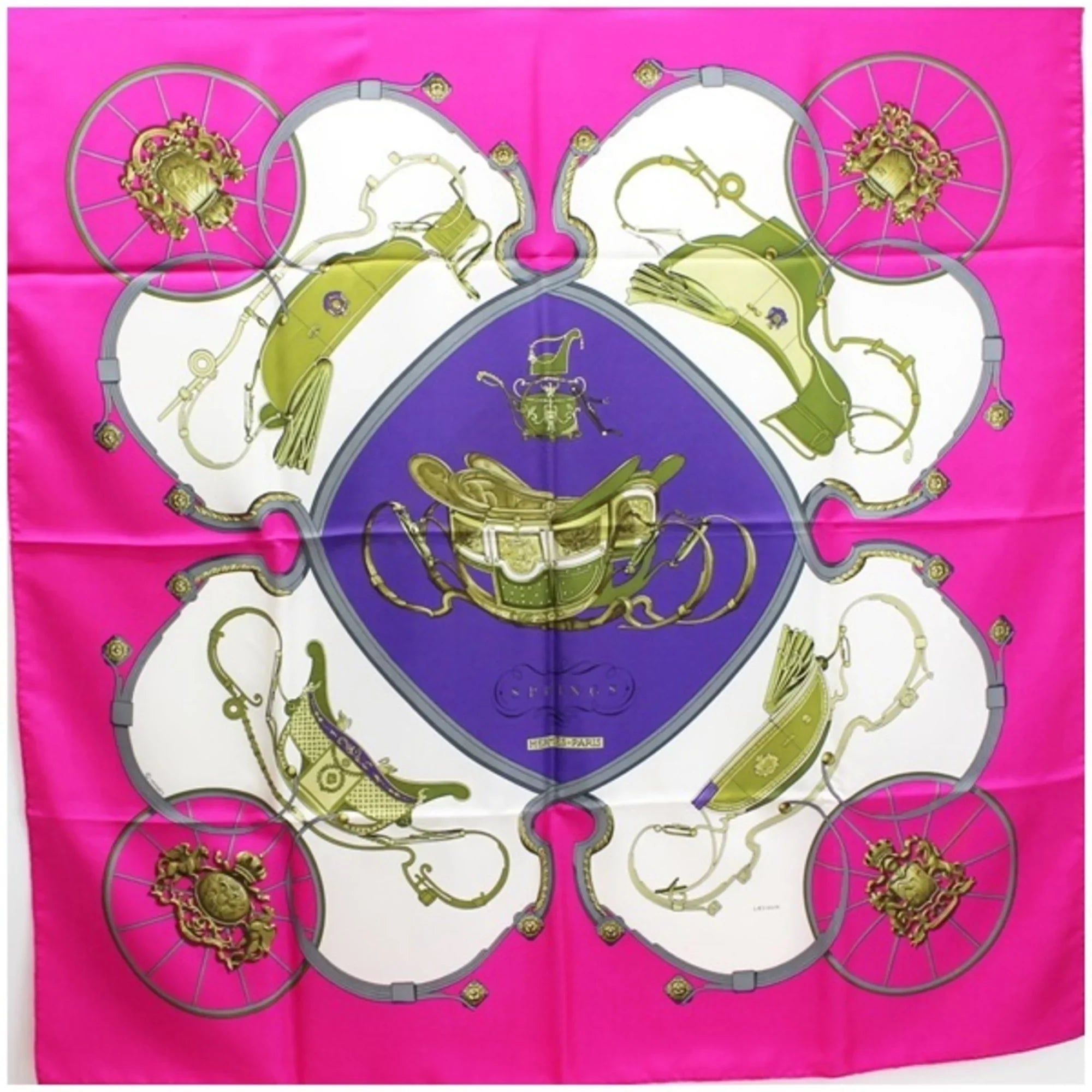 Pre-Owned Hermes Scarf Carre 90 "SPRINGS" Springs Pink HERMES | For Ladies (Good) - Great Deal!