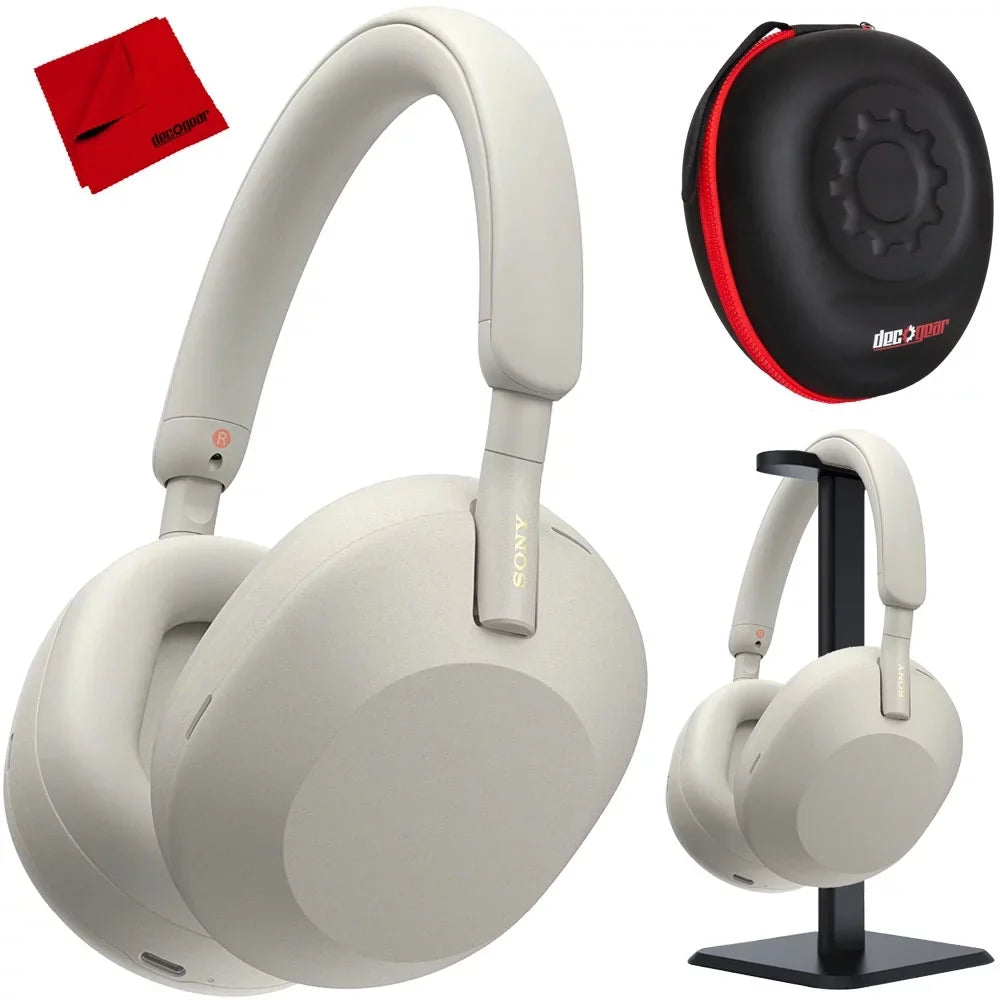 Premium Premium Sony WH-1000XM5 Wireless Noise Canceling Headphones (Silver) Pro Stand Kit - Great Deal! - Great Deal!
