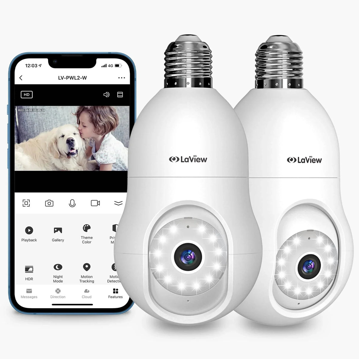 Premium Premium Premium 4MP Bulb Security Camera 2.4GHz,360Â° 2K Security Cameras Wireless Outdoor Indoor Full Color Day and Night, (2 Pack) White