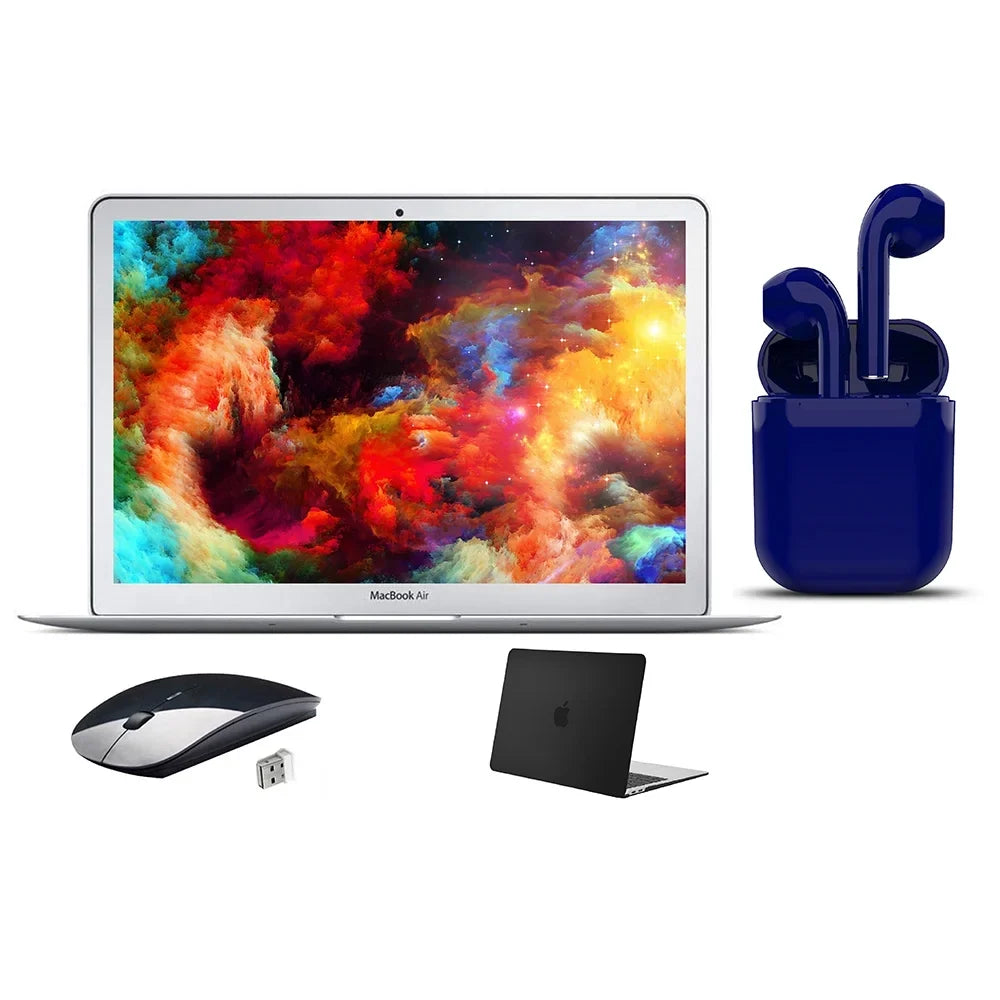 Premium Restored Apple Air 13.3-inch i5 4GB RAM Mac OS 128GB SSD Bundle: Black Case, Wireless Mouse, Wireless/Wireless Airbuds By Certified 2 Day Express (Refurbished) - Great Deal!
