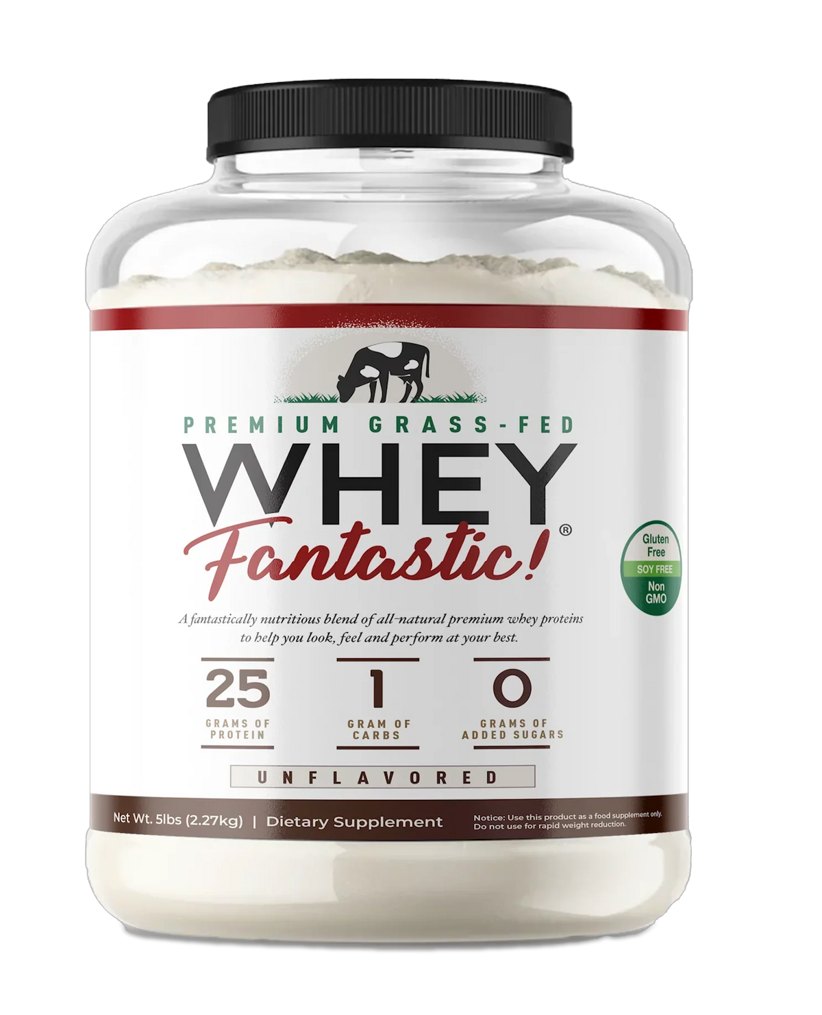 Premium Whey Fantastic 5LB Grass Fed Whey Protein â Unflavored, Optimum Blend of 3 Whey Proteins - 75 Servings