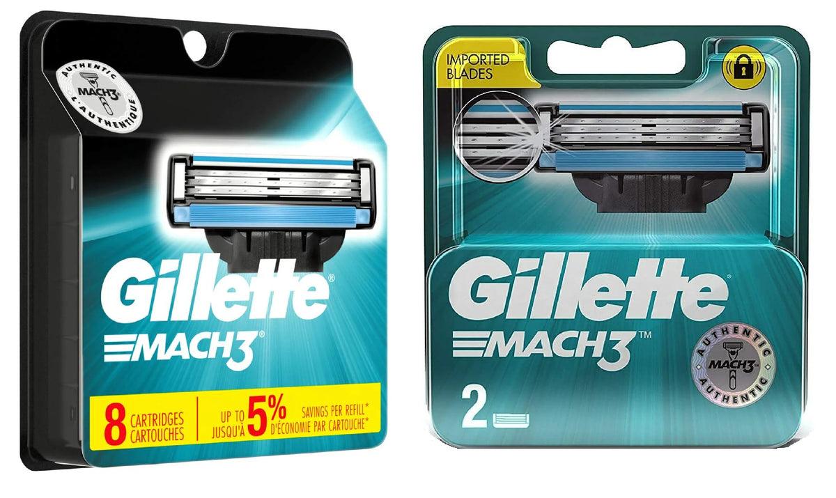 Gillette Mach3 Refill Razor Blade Cartridges, 10 Count (8ct+2ct) + Makeup Blender Sponge - Great Deal! - Great Deal!