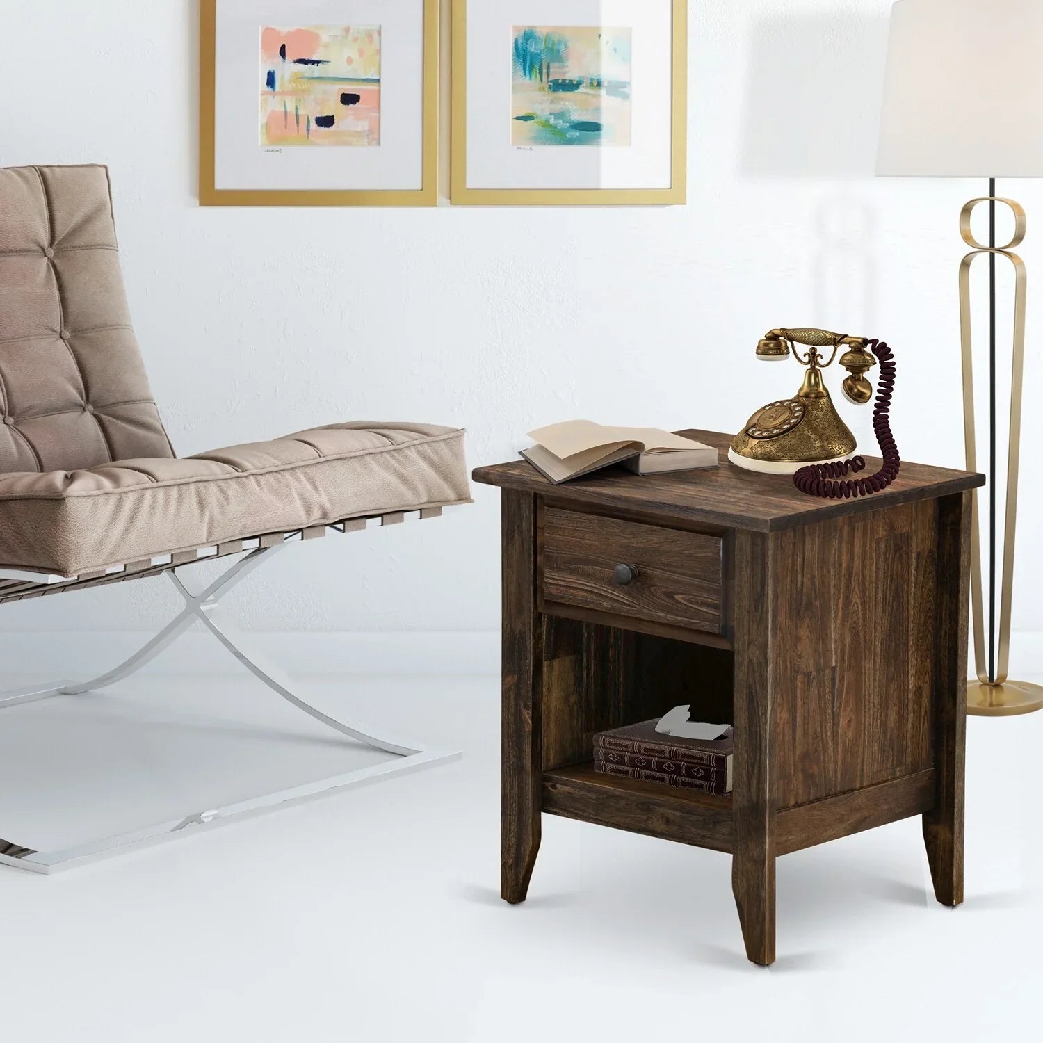 Premium East West Furniture Gallatin 18" Wood Nightstand with 1 Drawer in Jacobean Brown - Great Deal!