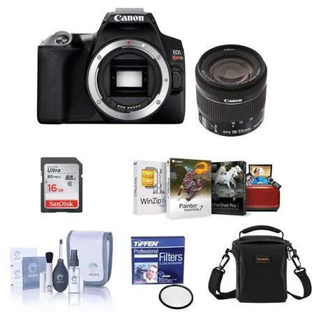 Premium EOS Rebel SL3 DSLR Camera with EF-S 18-55mm f/4-5.6 IS STM Lens, Black - Bundle with Camera Case, 32GB SDHC Card, 58mm UV Filter, Cleaning Kit, MAC Software Package - Great Deal!