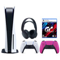 Premium Sony Playstation 5 Disc (PS5 Disc) with Extra Pink Controller, Gran Turismo 7 Launch Edition and Black PULSE 3D Headset Bundle