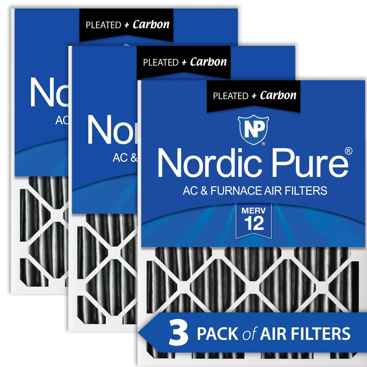 Premium Premium Premium Nordic Pure 24x24x2 Furnace Air Filters MERV 12 Pleated Plus Carbon 3 Pack