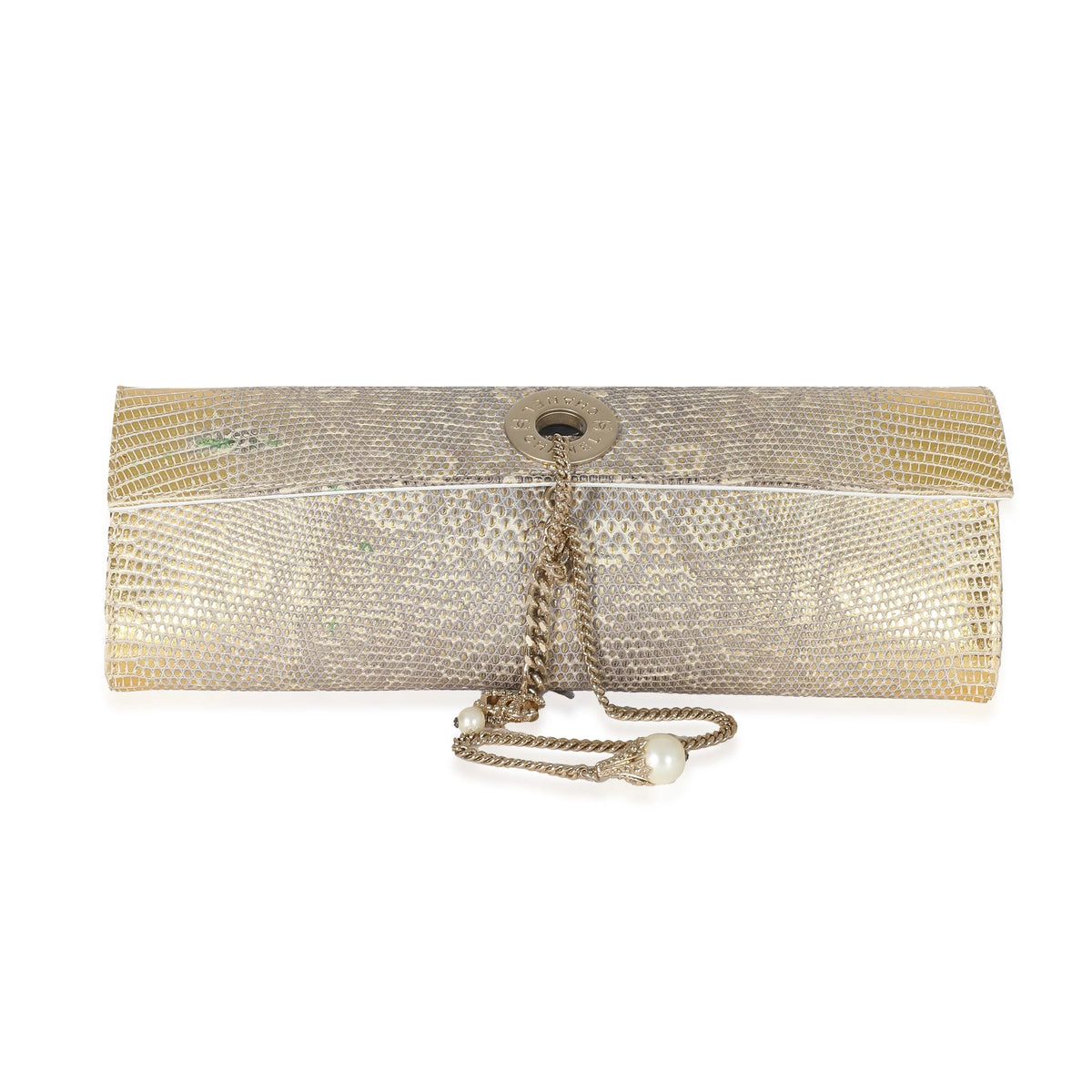 Chanel Vintage Gold Lizard Tube Flap Clutch Pre-Owned - Great Deal! - Great Deal!