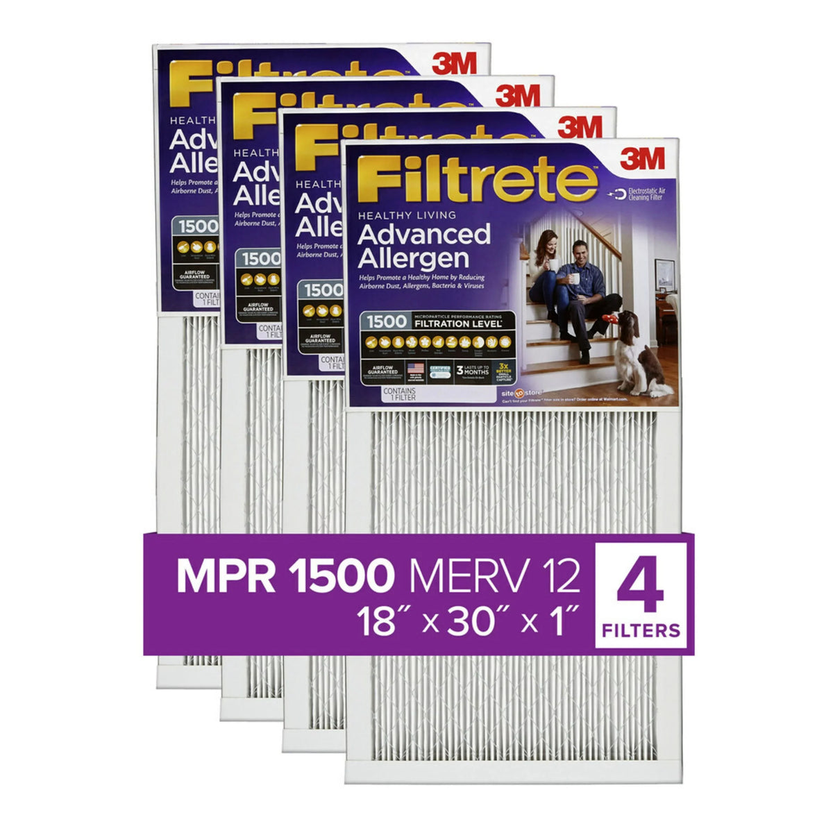 Premium Premium Premium Filtrete 18x30x1 Air Filter, MPR 1500 MERV 12, Advanced Allergen Reduction, 4 Filters - Great Deal!
