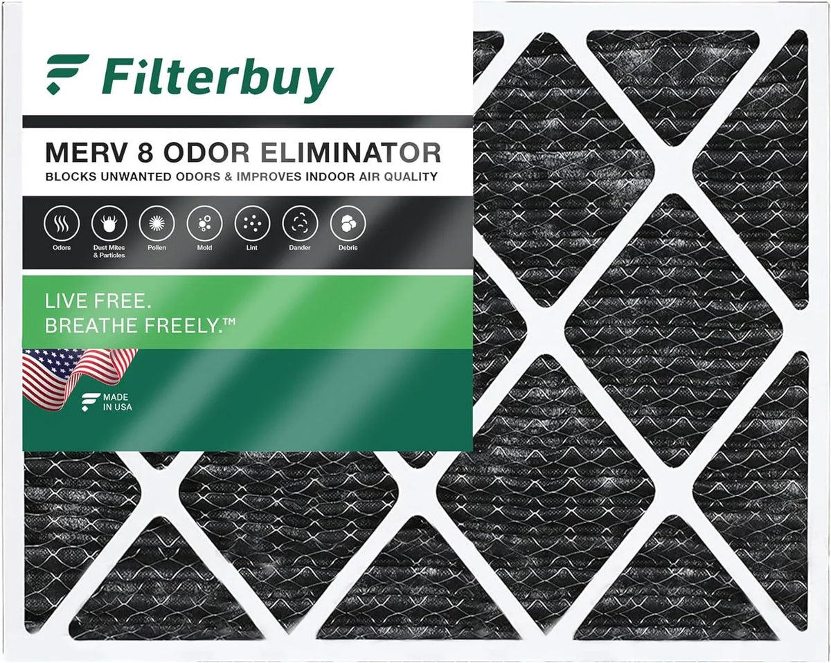 Premium Filterbuy 24x30x1 MERV 8 Odor Eliminator Pleated HVAC AC Furnace Air Filters with Activated Carbon (1-Pack)