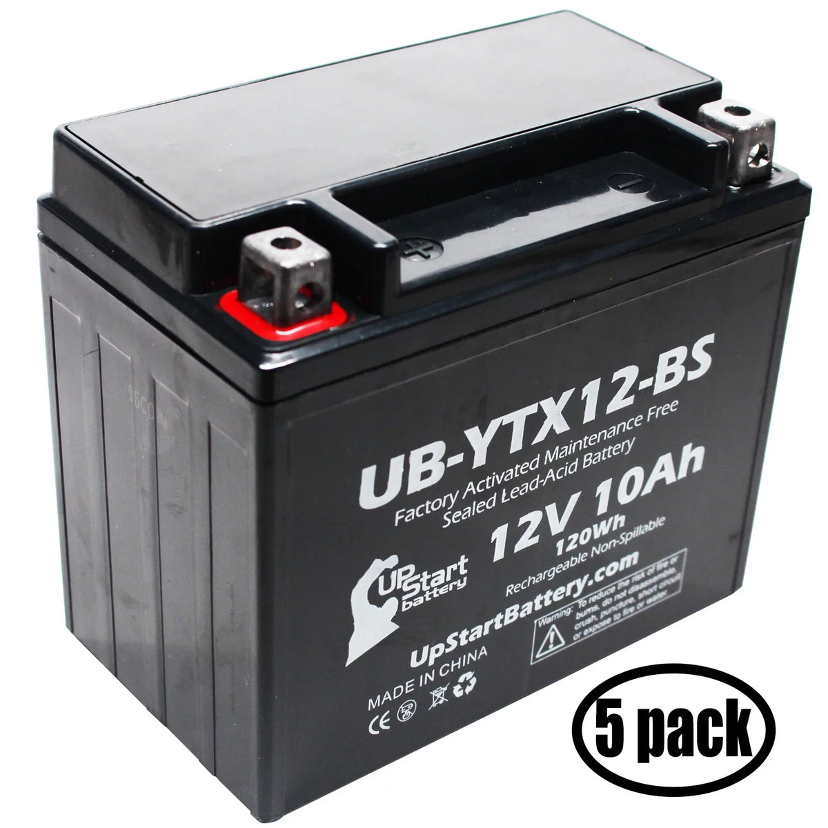 Premium Premium 5-Pack UpStart Battery Replacement for 2001 Suzuki GSX-R1000 1000 CC Factory Activated, Maintenance Free, Motorcycle Battery - 12V, 10Ah, UB-YTX12-BS - Great Deal! - Great Deal!