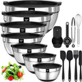 Premium AIKKIL Mixing Bowls with Airtight Lids, 20 piece Stainless Steel Metal Nesting Bowls, Non-Slip Silicone Bottom, Size 7, 3.5, 2.5, 2.0,1.5, 1,0.67QT Great for Mixing, Baking, Serving (Black)