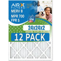 Premium 24x24x2 Air Filter MERV 8 Rating, 12 Pack of Furnace Filters Comparable to MPR 700 & FPR 5 - Made in USA by AIRX FILTERS WICKED CLEAN AIR. - Great Deal!