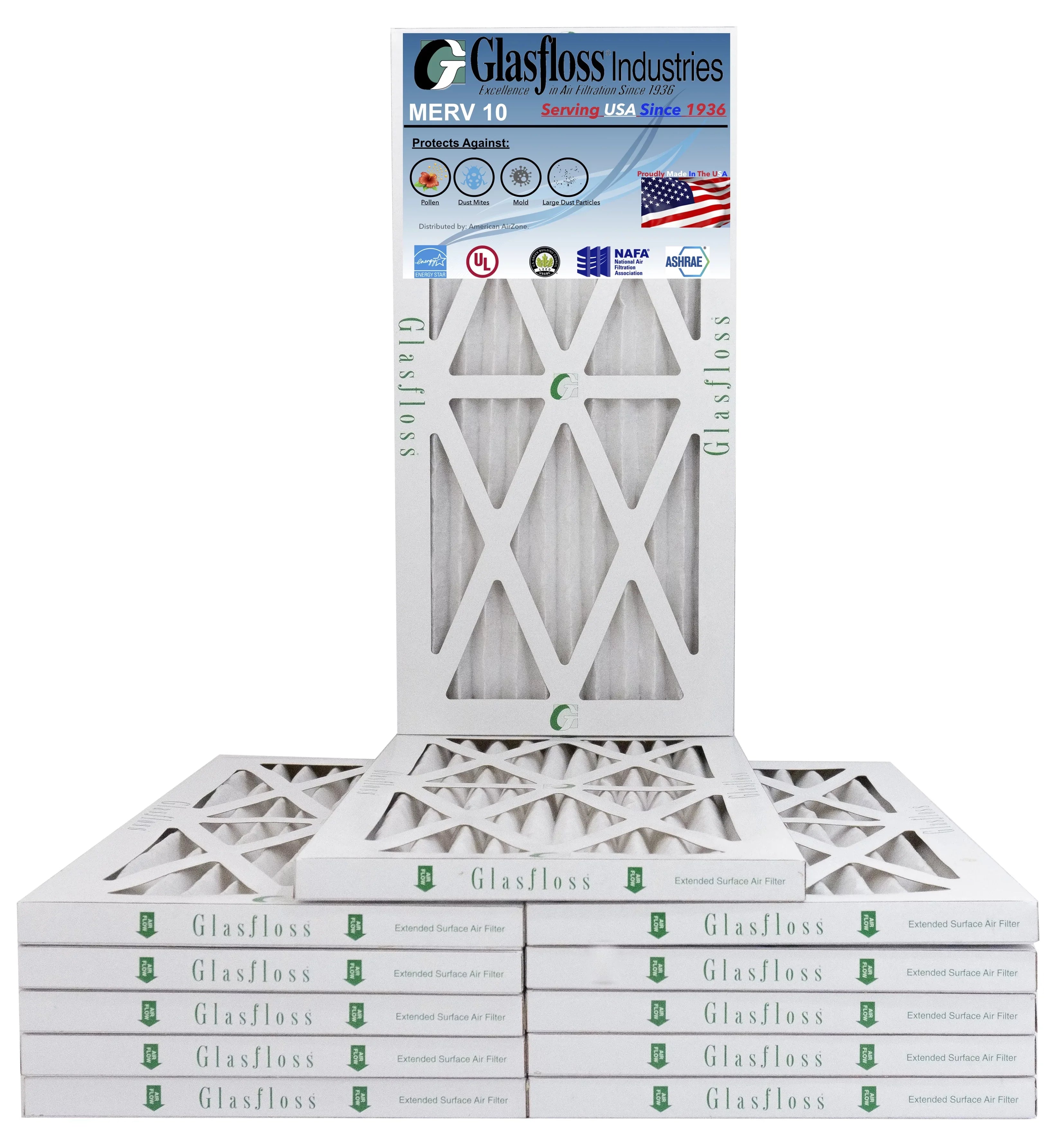 Glasfloss 12x18x1 - MERV 10 -Qty:12 - Furnace Air Filter - Made in USA (Actual Size: 11.5 x 17.5x7/8 inch) - Great Deal! - Great Deal! - Great Deal!