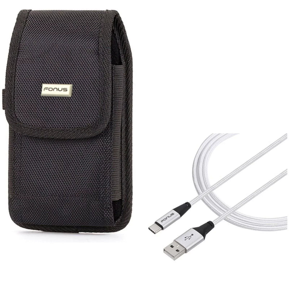 Rugged Durable Canvas Case Holster Metal Belt Clip w Braided Type-C USB Cable 10ft Long Sync Wire E6Q for Samsung Galaxy S8+, S10 Plus 5G Note 9 8 A9 A50 - Sony Xperia XZ3 - Xiaomi Mi 9 - Great Deal!