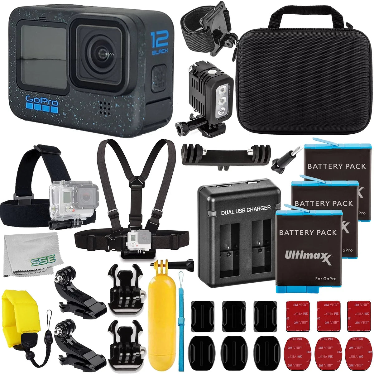 Premium Premium Ultimaxx Advanced GoPro Hero 12 Bundle - Includes: 3x Replacement Batteries, Dual USB Charger, Carry Case & More (26pc Bundle)