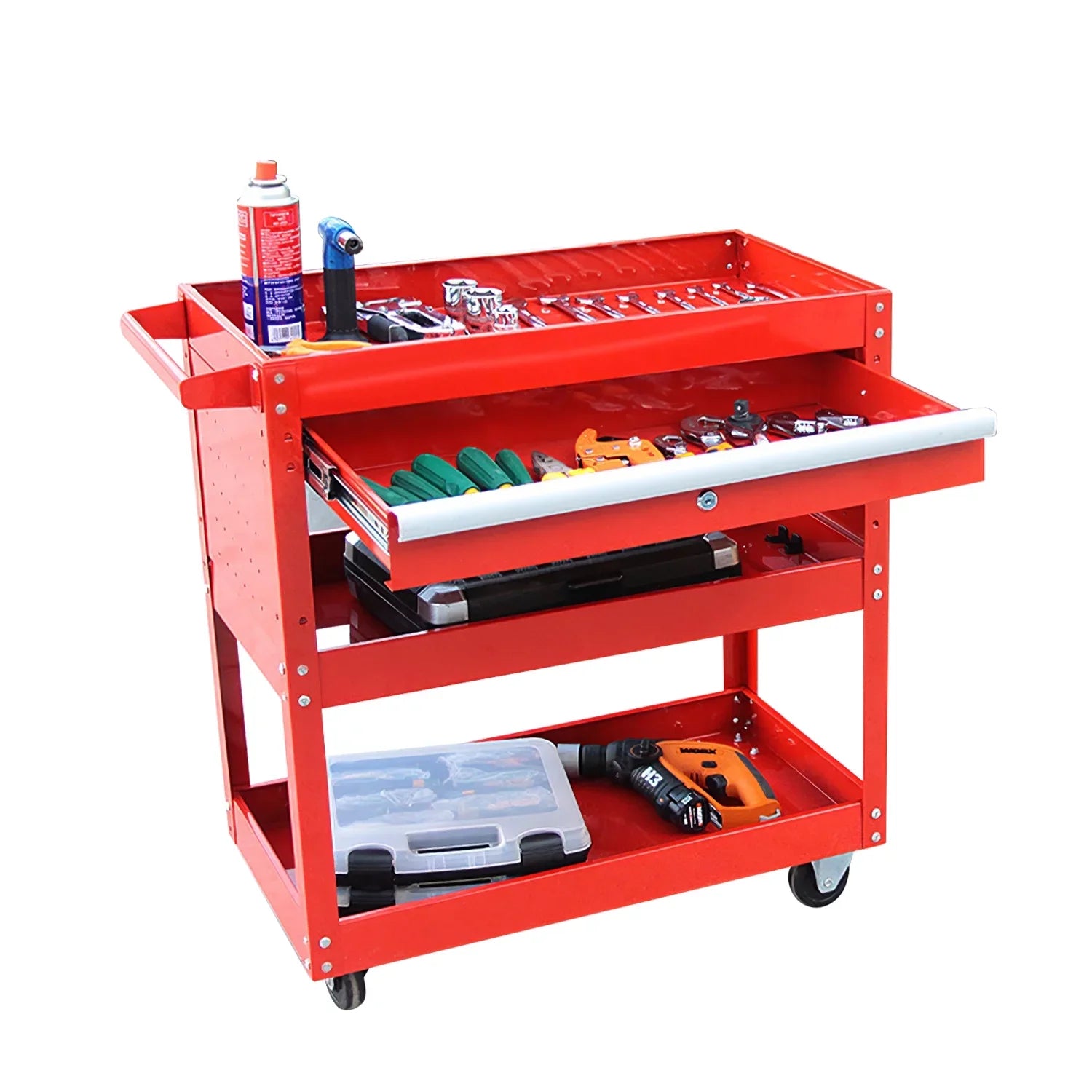 Odaof 3 Tier Rolling Tool Cart,Tool Chest and Tool Organizer with Wheels and Drawer,330 lbs Capacity Utility Cart for Garage Warehouse(Red) - Great Deal!