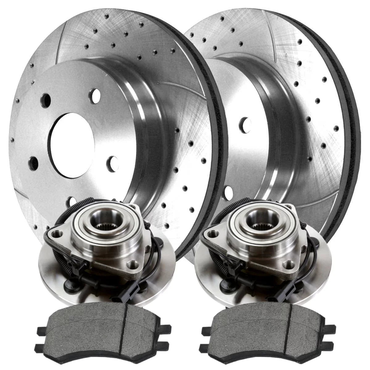 Premium Premium AutoShack Front Wheel Bearing Hubs Drilled Slotted Rotors Silver Ceramic Pads Kit Driver and Passenger Side Replacement for 2009 2010 2011 Ram 1500 3.7L 4.7L 5.7L V6 V8 4WD RWD RHBBK0747 - Great Deal!