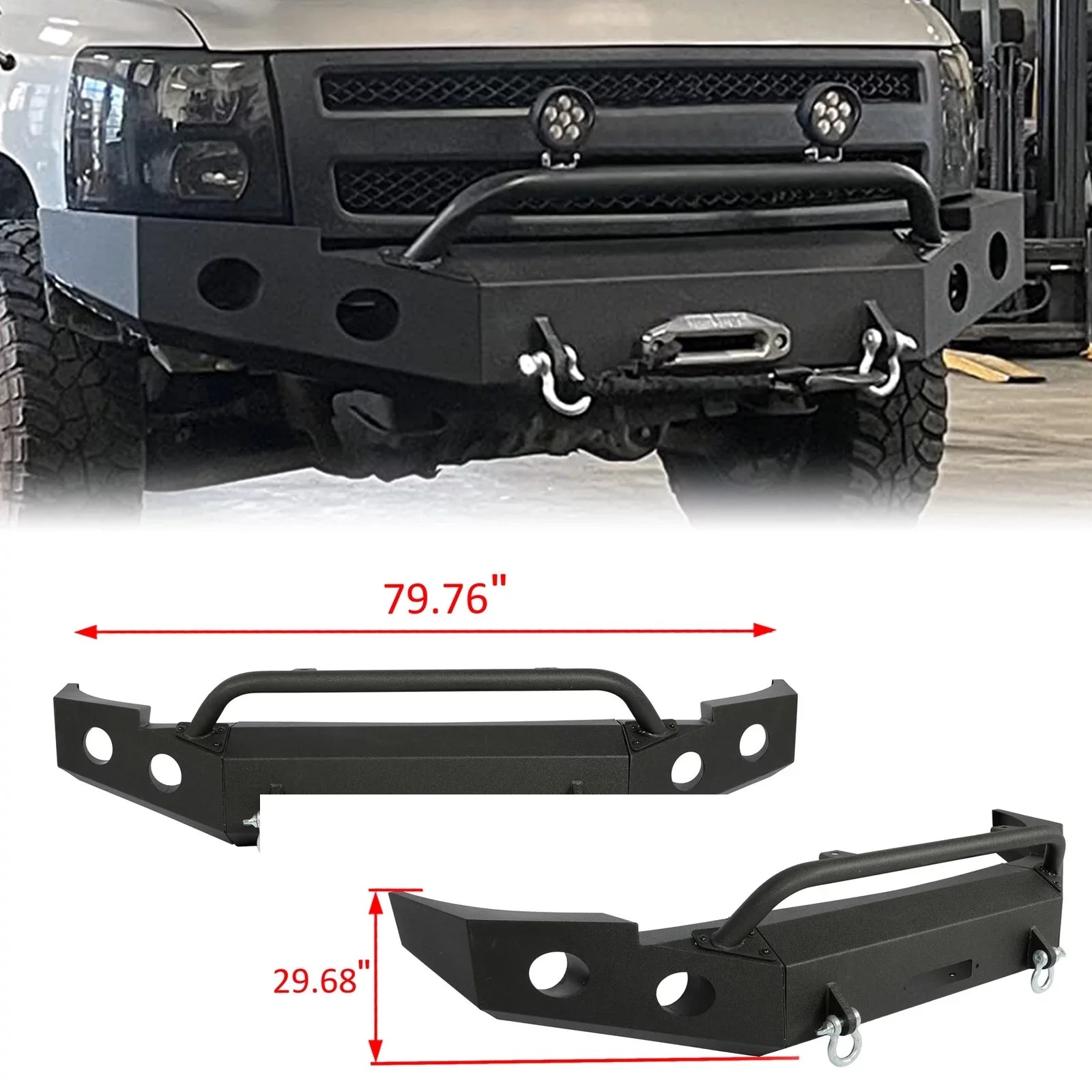 HECASA Front Bumper W/ D-Rings for 2007-2013 Chevy Silverado 1500 Push Bar 3-Piece Modular 2008 2009 2010 2011 2012 2013 - Great Deal!