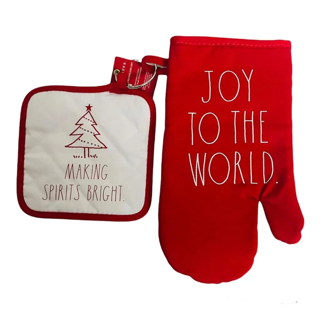 Premium Rae Dunn Collection 2 Piece Holiday Oven Mit & Potholder Set
