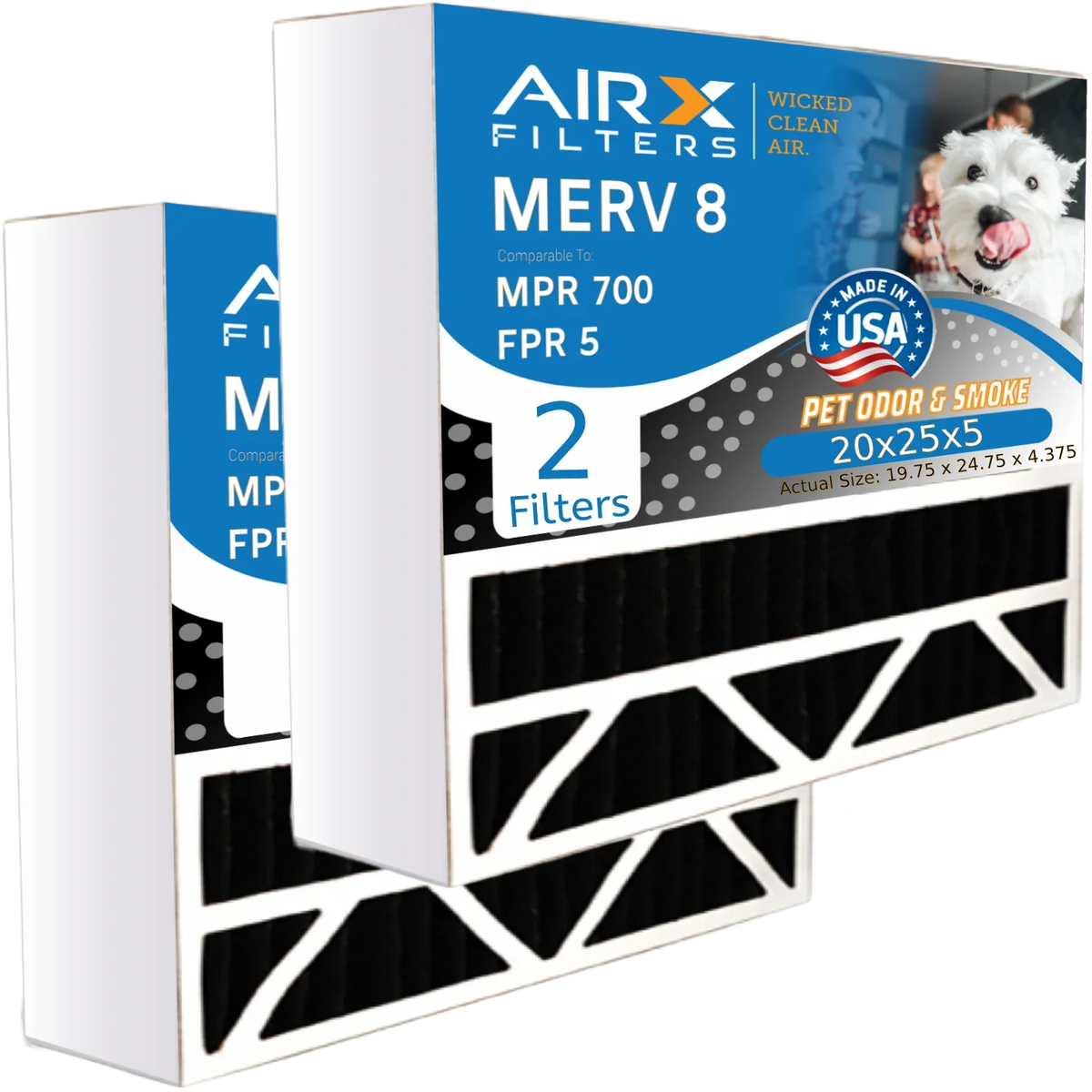 20x25x5 Air Filter Odor Eliminator Carbon Filter MERV 8 Comparable to MPR 700 & FPR 5 Compatible with Bryant Carrier FILXXCAR0020 2 Pack by AIRX FILTERS WICKED CLEAN AIR. - Great Deal!