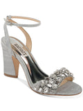 Premium BADGLEY MISCHKA Womens Silver Toe Strap Metallic Rhinestone Round Toe Block Heel Buckle Dress Sandals Shoes 7 - Great Deal!